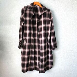 Luna plaid side pockets button down shirt duster dress